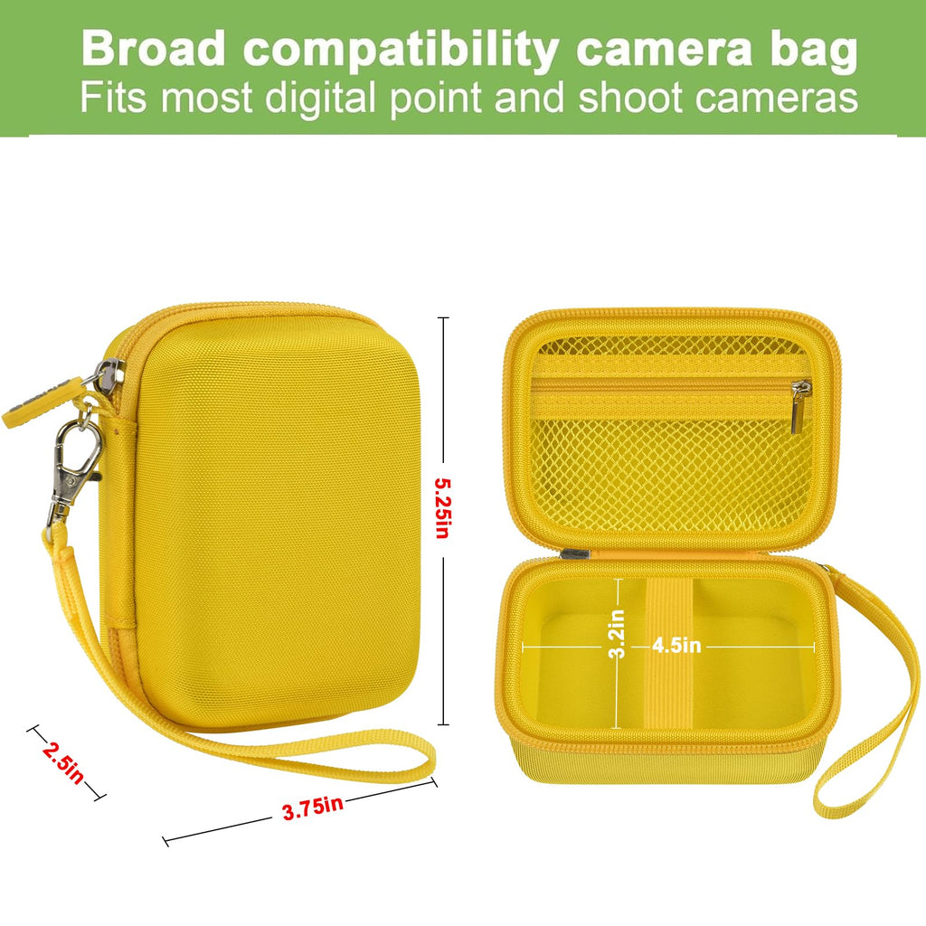 Yellow protective digital camera case compatibility and interior dimensions overview