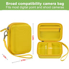 Yellow protective digital camera case compatibility and interior dimensions overview