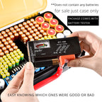 Yellow and black 269-slot battery organizer case included battery tester checking battery condition