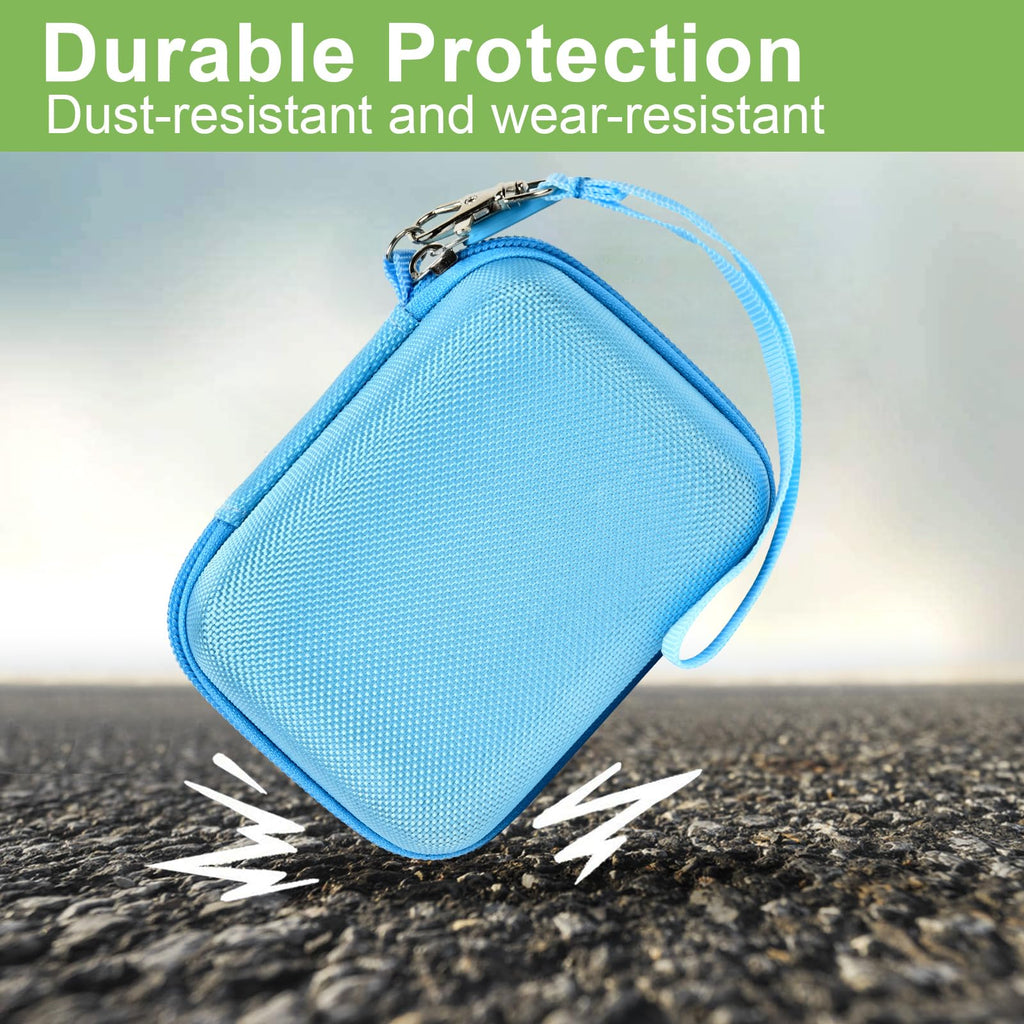 Blue protective digital camera case dust- and wear-resistant protection demonstration
