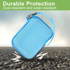 Blue protective digital camera case dust- and wear-resistant protection demonstration