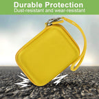 Yellow protective digital camera case dust- and wear-resistant protection demonstration