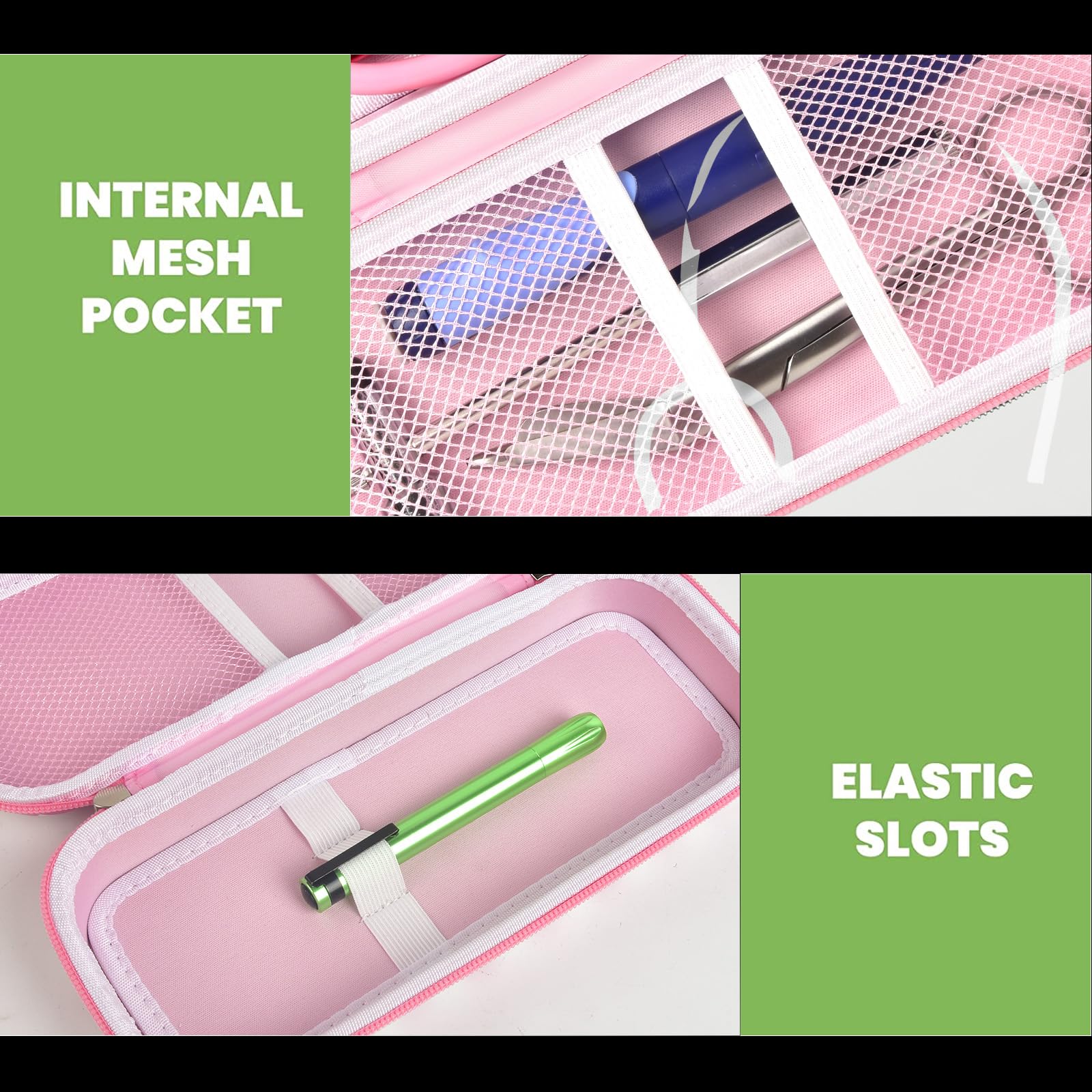 pink checkered stethoscope case interior with mesh pocket and elastic accessory slots