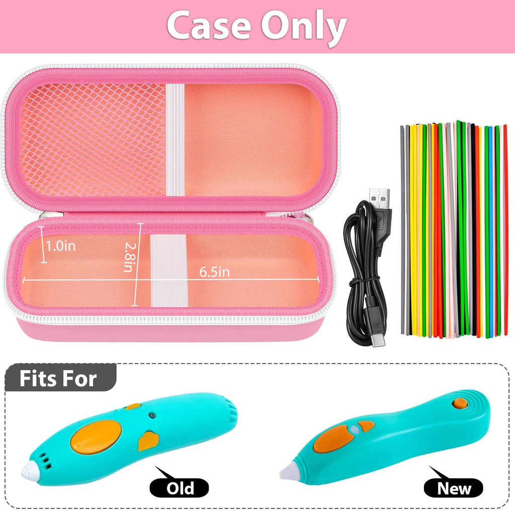 Open pink 3Doodler Start+ pen case with mesh filament pocket and elastic pen straps; case only