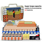 Clear gray 269-slot battery organizer case large-capacity organizer shown with supported battery sizes