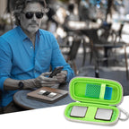 Man checking heart rhythm results beside the open green KardiaMobile organizer