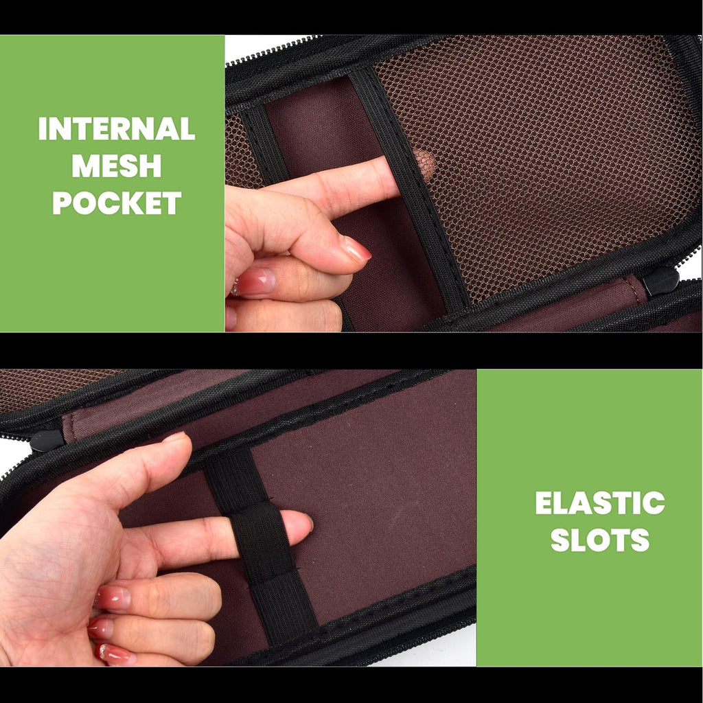 brown stethoscope case interior with mesh pocket and elastic accessory slots