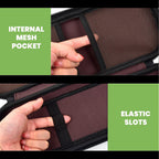 brown stethoscope case interior with mesh pocket and elastic accessory slots