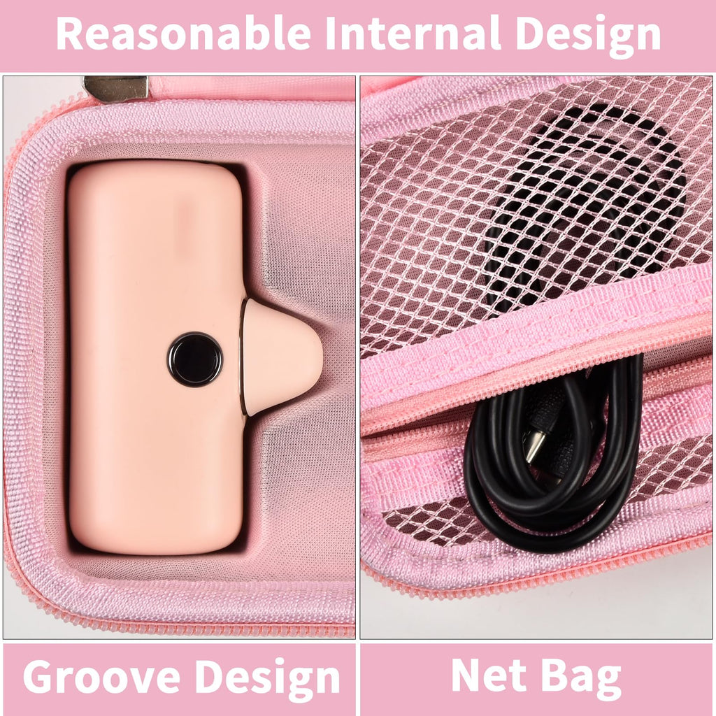 Light pink charger case interior with molded groove and mesh cable pocket