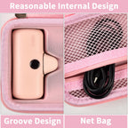 Light pink charger case interior with molded groove and mesh cable pocket