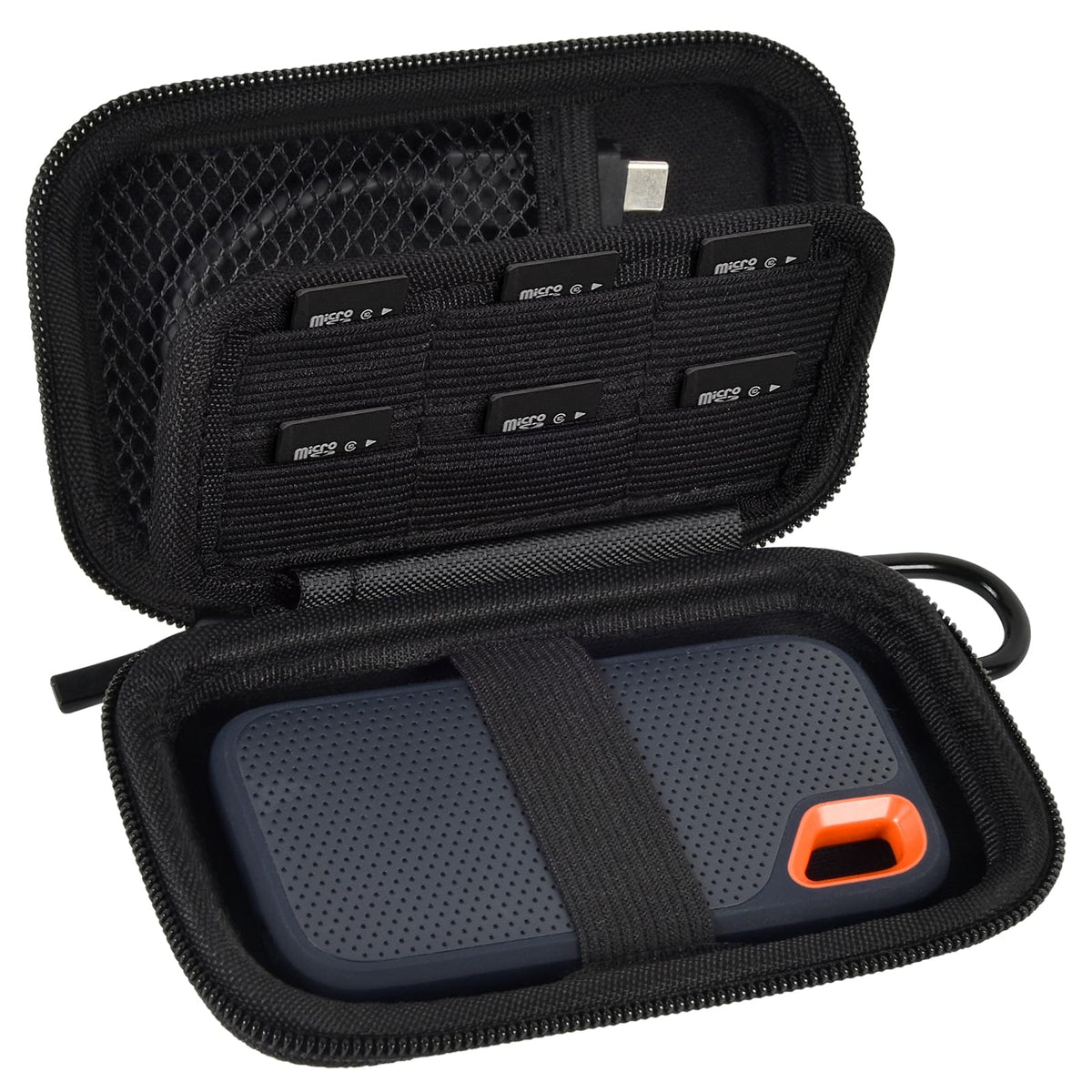 for SanDisk Extreme Portable SSD Case | ALKOO – Black with SD Card Pocket – protective case product view