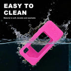 Hot pink silicone case for Kodak Charmera keychain camera washable, easy-clean design demonstration