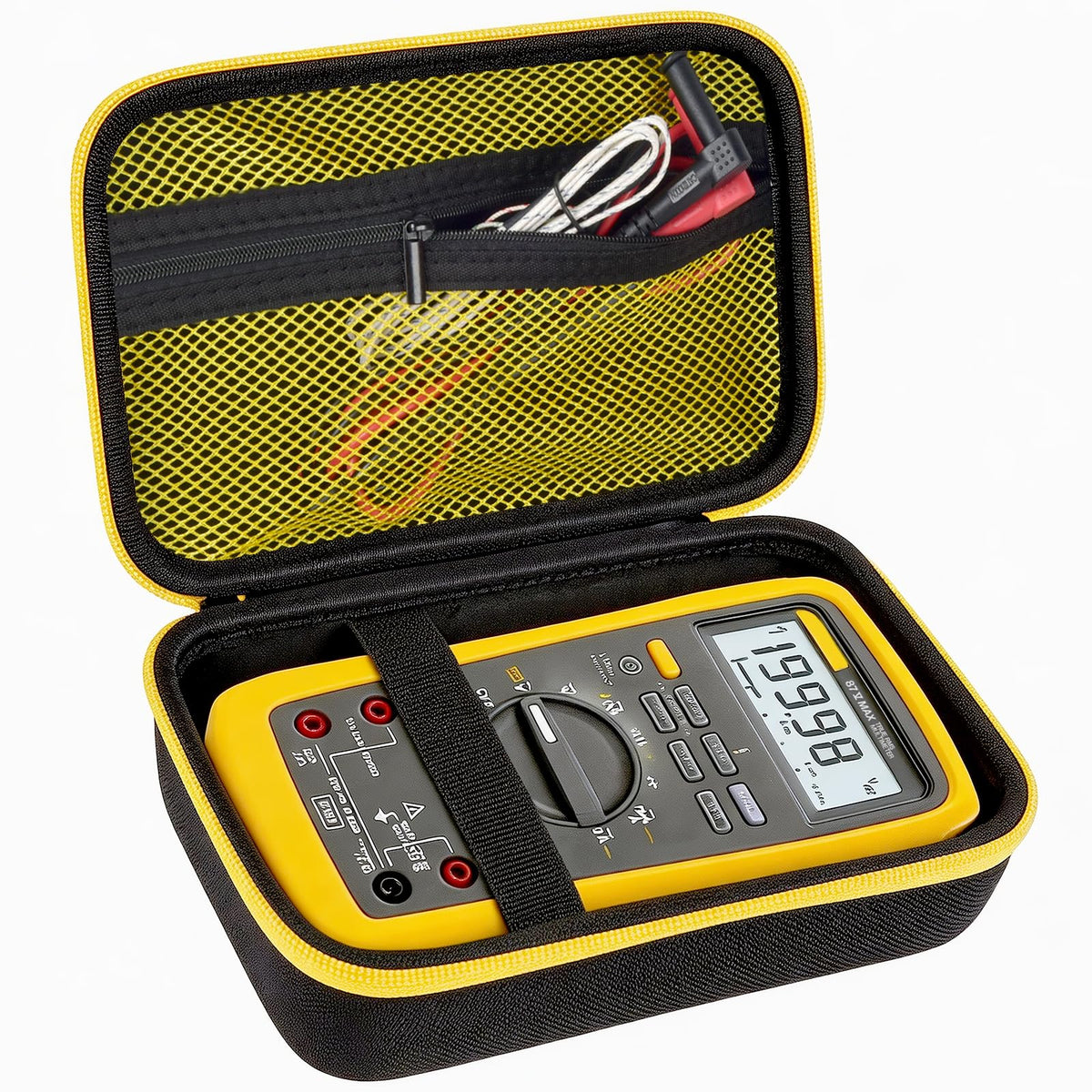 for Fluke Digital Multimeter Carrying Case | ALKOO – for 87v max / Black + Yellow Pocket – protective case product view
