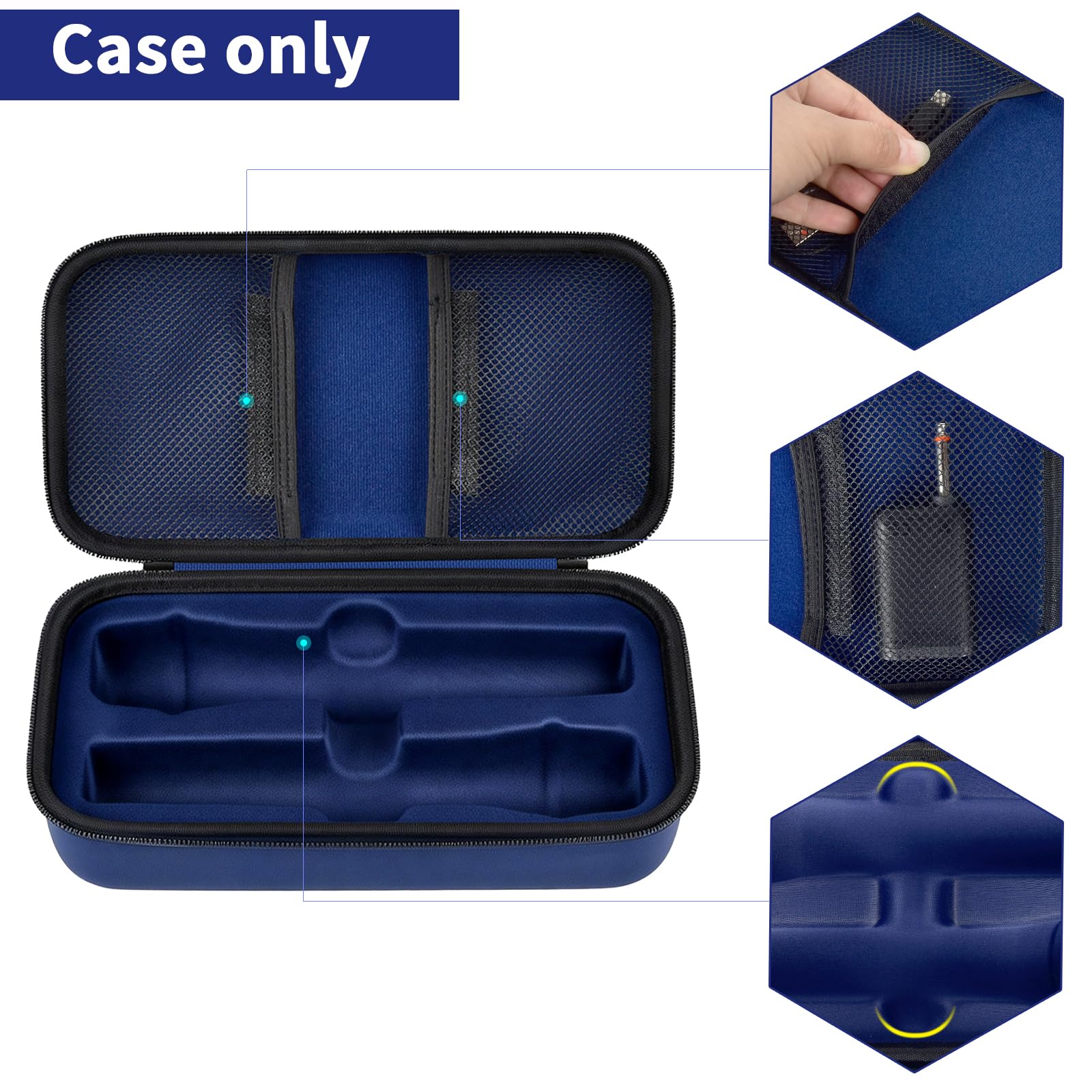 Open navy microphone organizer showing mesh pockets and molded dual-mic compartments; case only