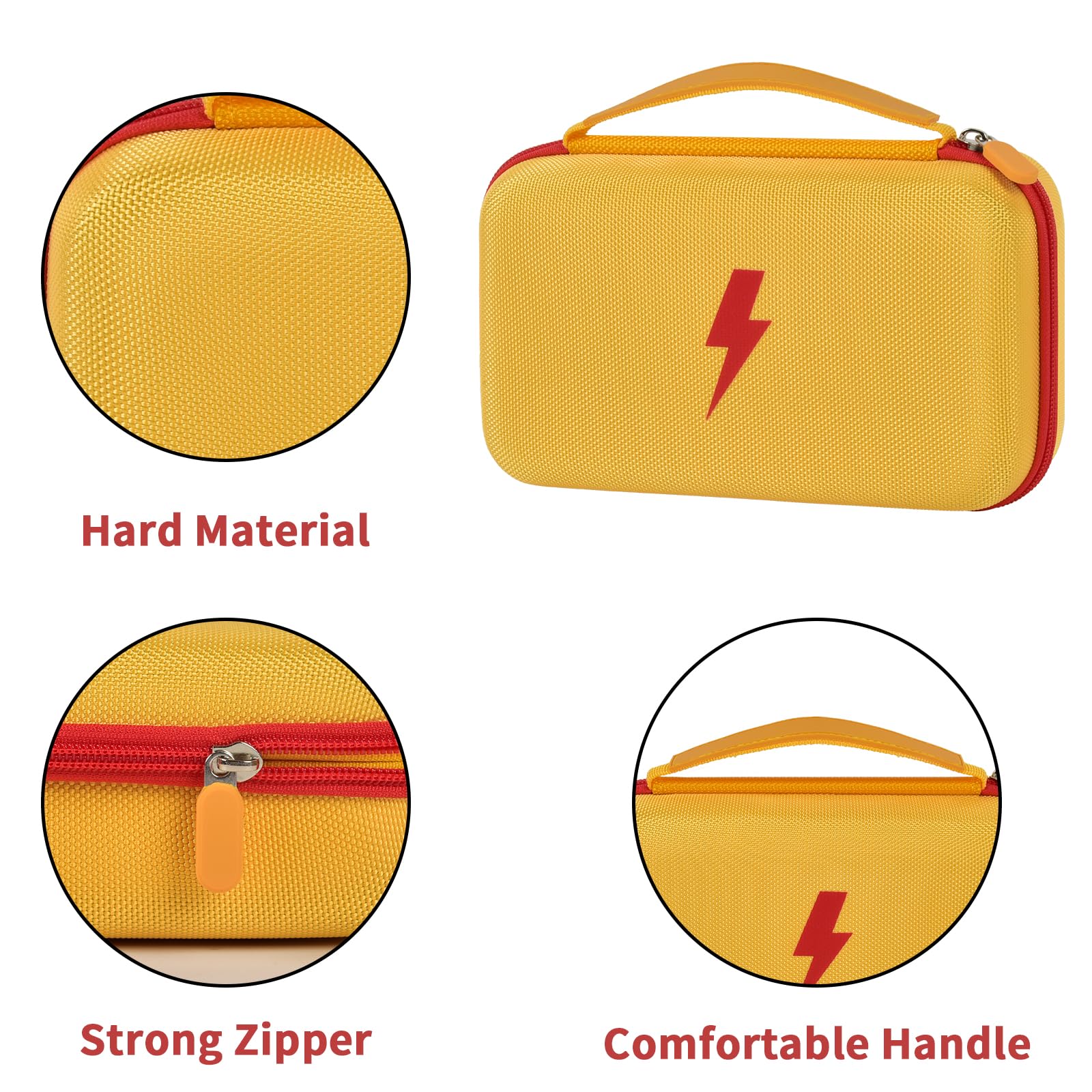 Yellow and red hard multimeter case with strong zipper and carrying handle details