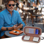 Man checking heart rhythm results beside the open rose gold KardiaMobile organizer