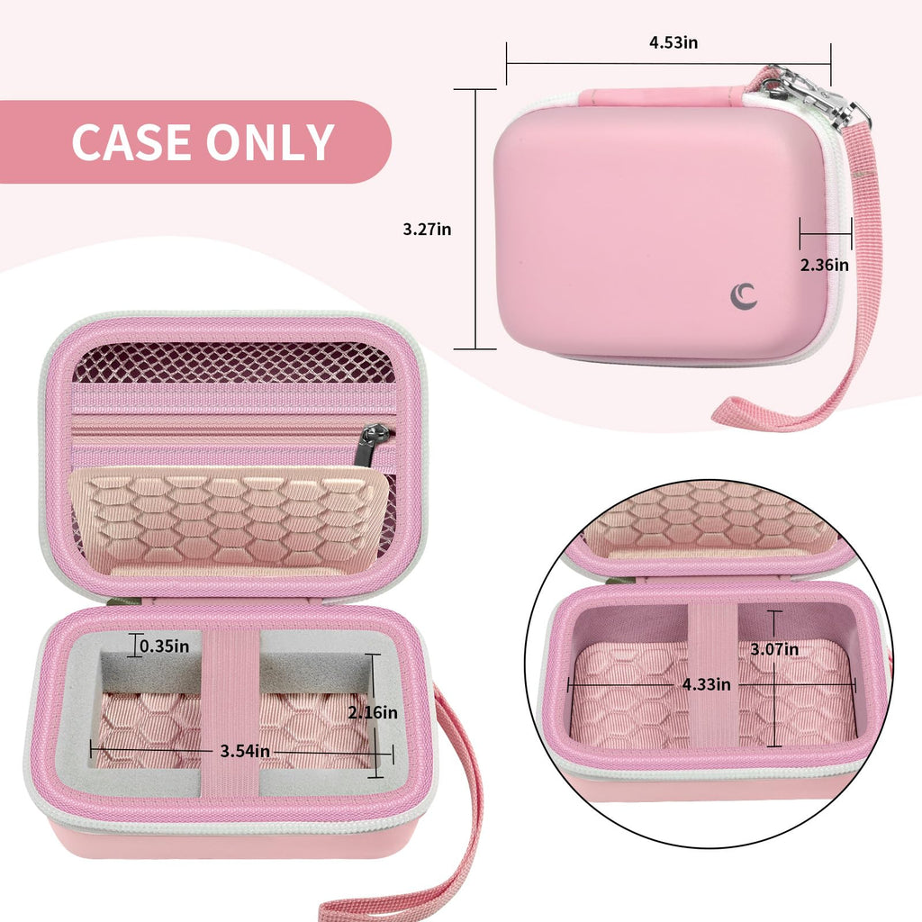 Open light pink camera case with internal dimensions and wrist strap; case only