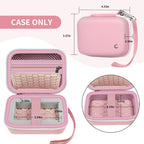 Open light pink camera case with internal dimensions and wrist strap; case only