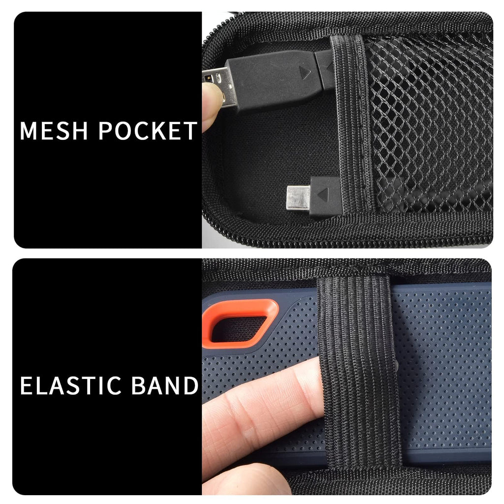 Black SSD case interior with mesh cable pocket and elastic drive strap