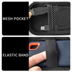 Black SSD case interior with mesh cable pocket and elastic drive strap