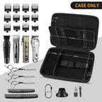 Open black and gold barber case with elastic loops for clippers, guards, scissors, and tools; case only
