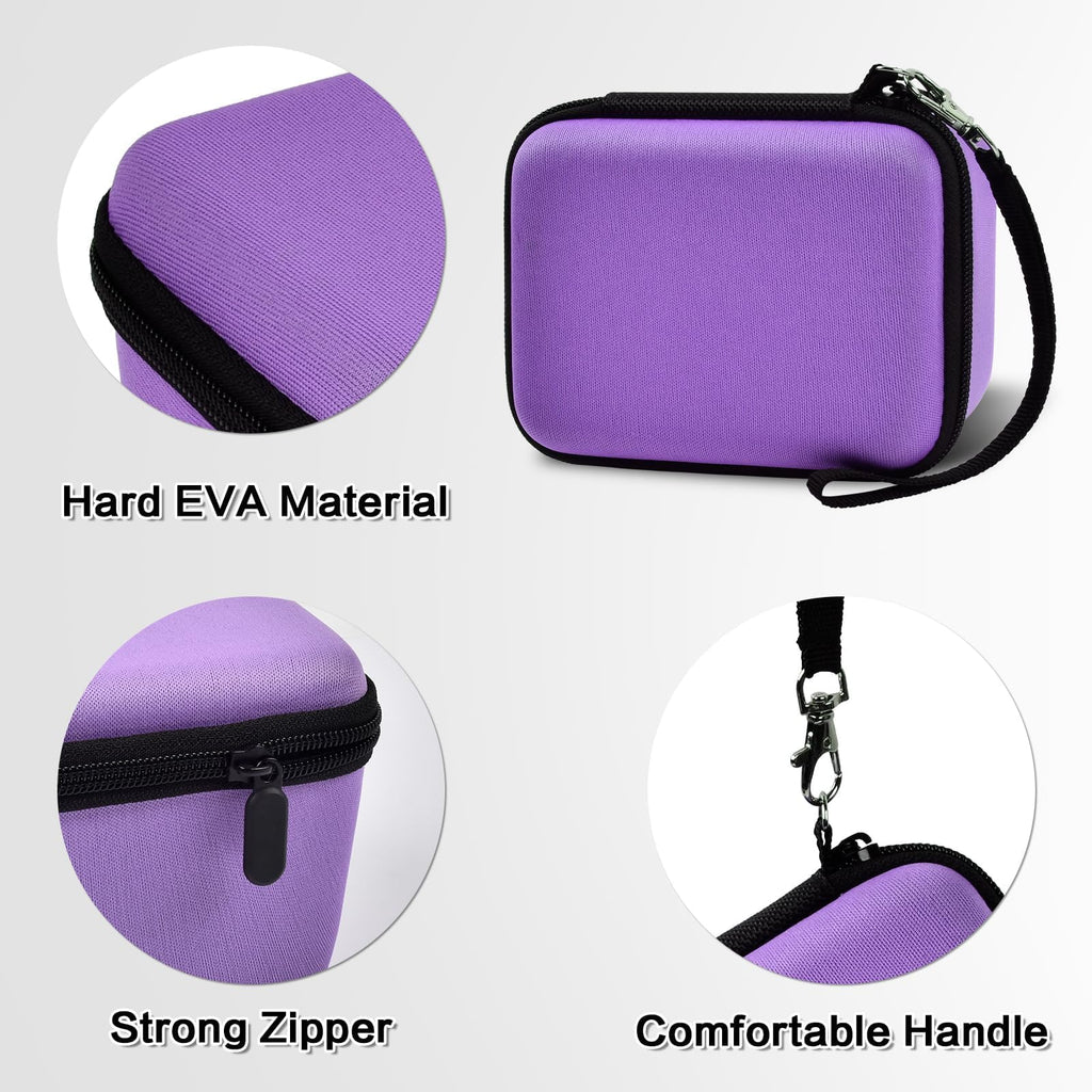 Purple camera case with hard EVA shell, strong zipper, and carrying strap