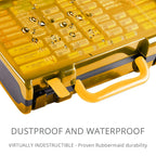 Yellow and black 269-slot battery organizer case dustproof and water-resistant hard case demonstration