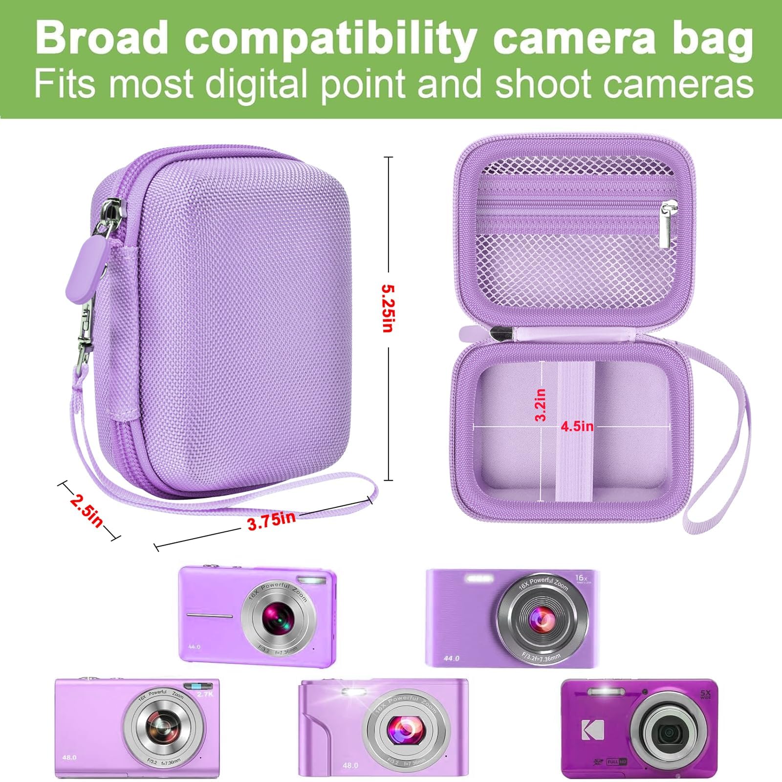 Lavender protective digital camera case compatibility and interior dimensions overview