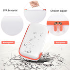White and orange microphone case with EVA shell, handle, zipper, and water-resistant protection