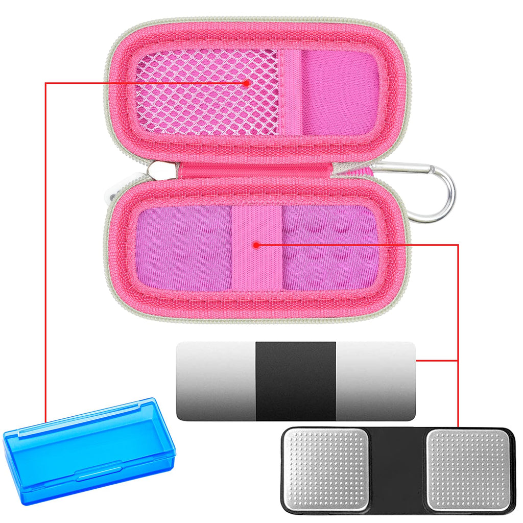 Open pink KardiaMobile case with mesh pocket, sensor area, and accessory compartments