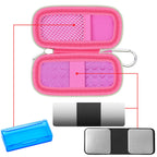 Open pink KardiaMobile case with mesh pocket, sensor area, and accessory compartments
