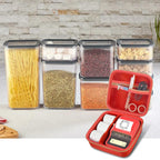 Open red NIIMBOT label maker case organizing a printer and accessories in a kitchen