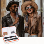 Singers using wireless microphones beside the open white and orange case