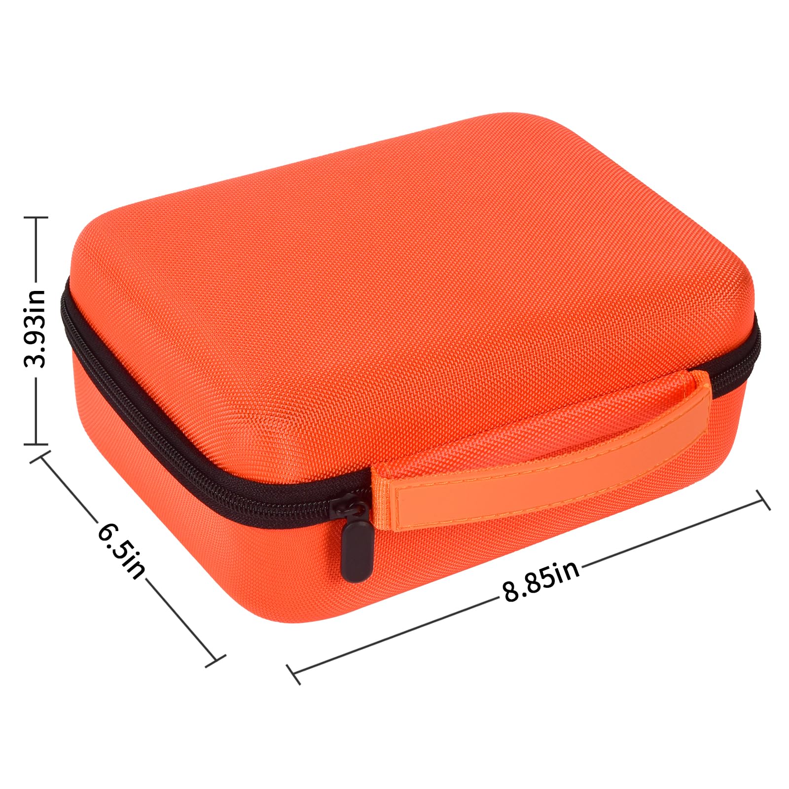 Orange label maker case dimensions: 8.85 by 6.5 by 3.93 inches