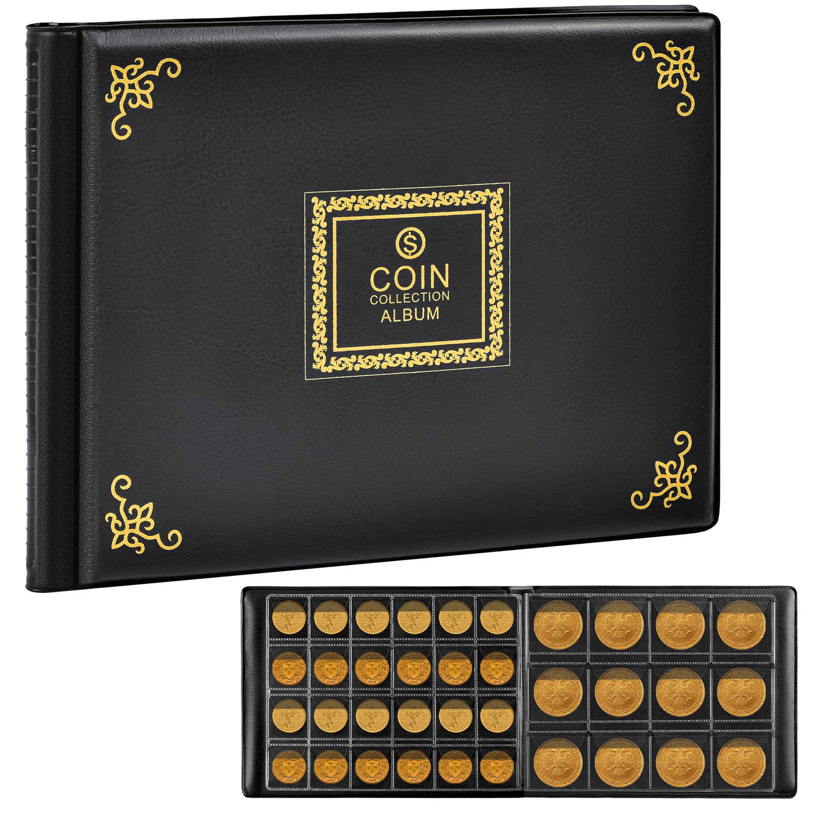 300-Pocket Coin Collection Album – Vintage pattern black – protective case product view