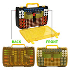 Yellow and black 269-slot battery organizer case double-sided front and back storage layout