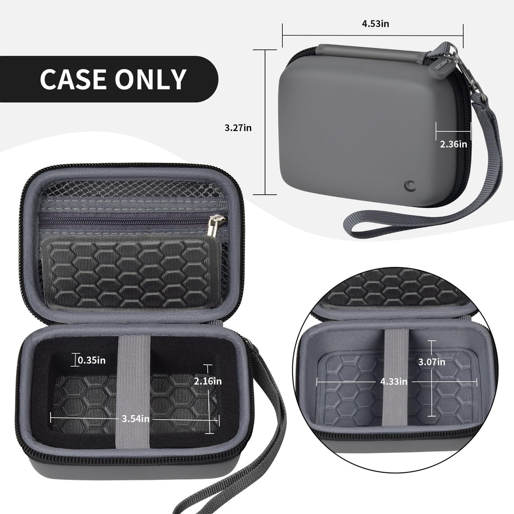 Open gray camera case with internal dimensions and wrist strap; case only