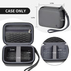 Open gray camera case with internal dimensions and wrist strap; case only