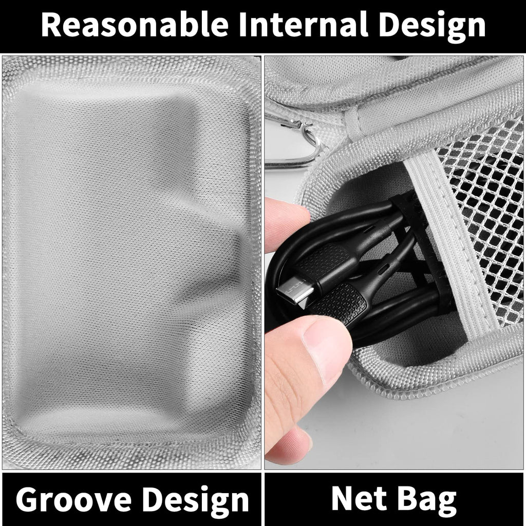 Gray charger case interior with molded groove and mesh cable pocket
