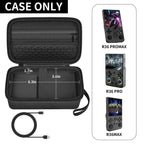 Black retro handheld console carrying case for R36MAX and R36 PRO open interior dimensions and compatible console overview