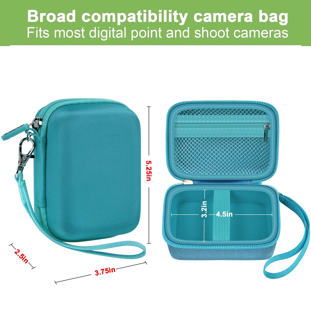Teal protective digital camera case compatibility and interior dimensions overview