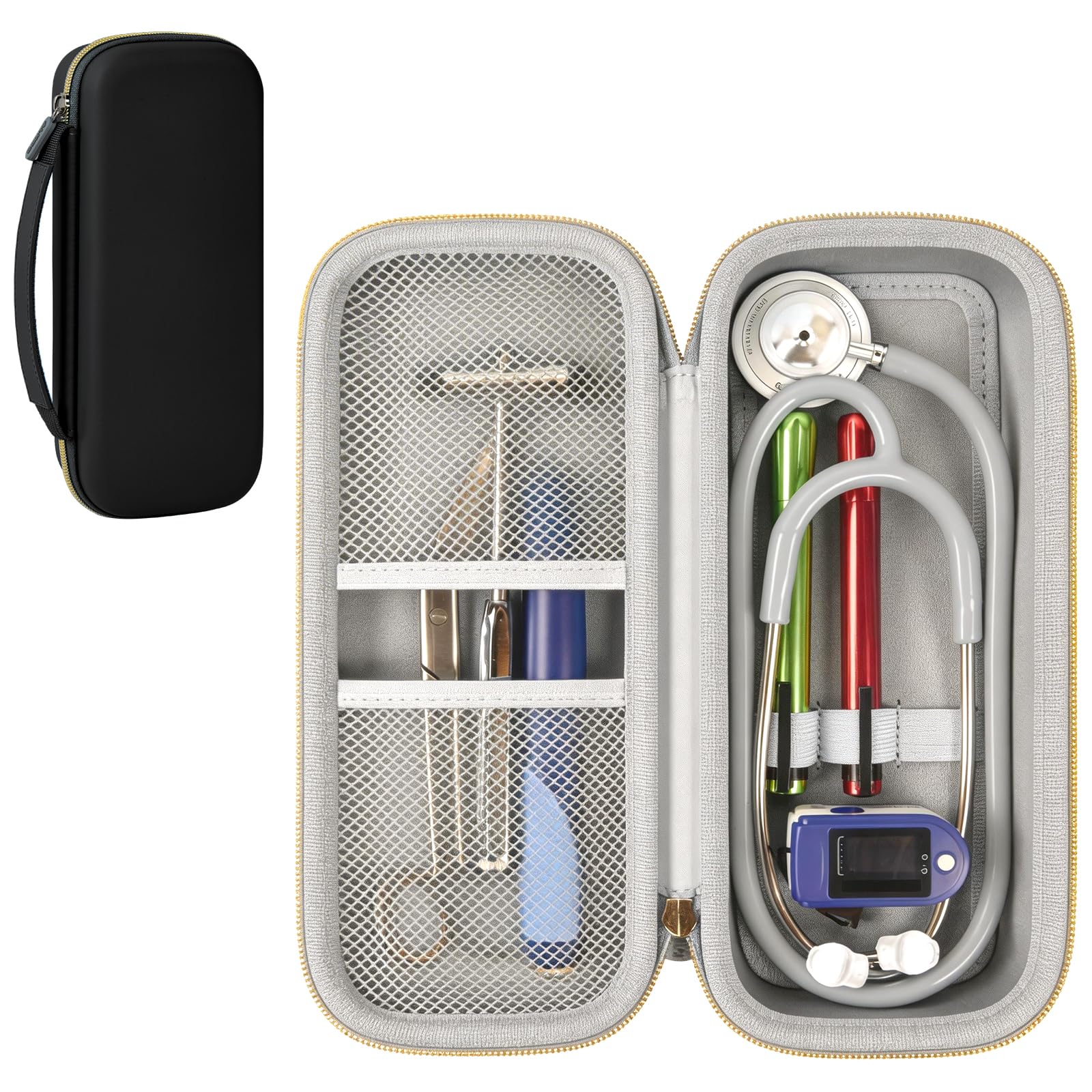 Stethoscope Case for Littmann, MDF & Omron | ALKOO – Black + Grey – protective case product view