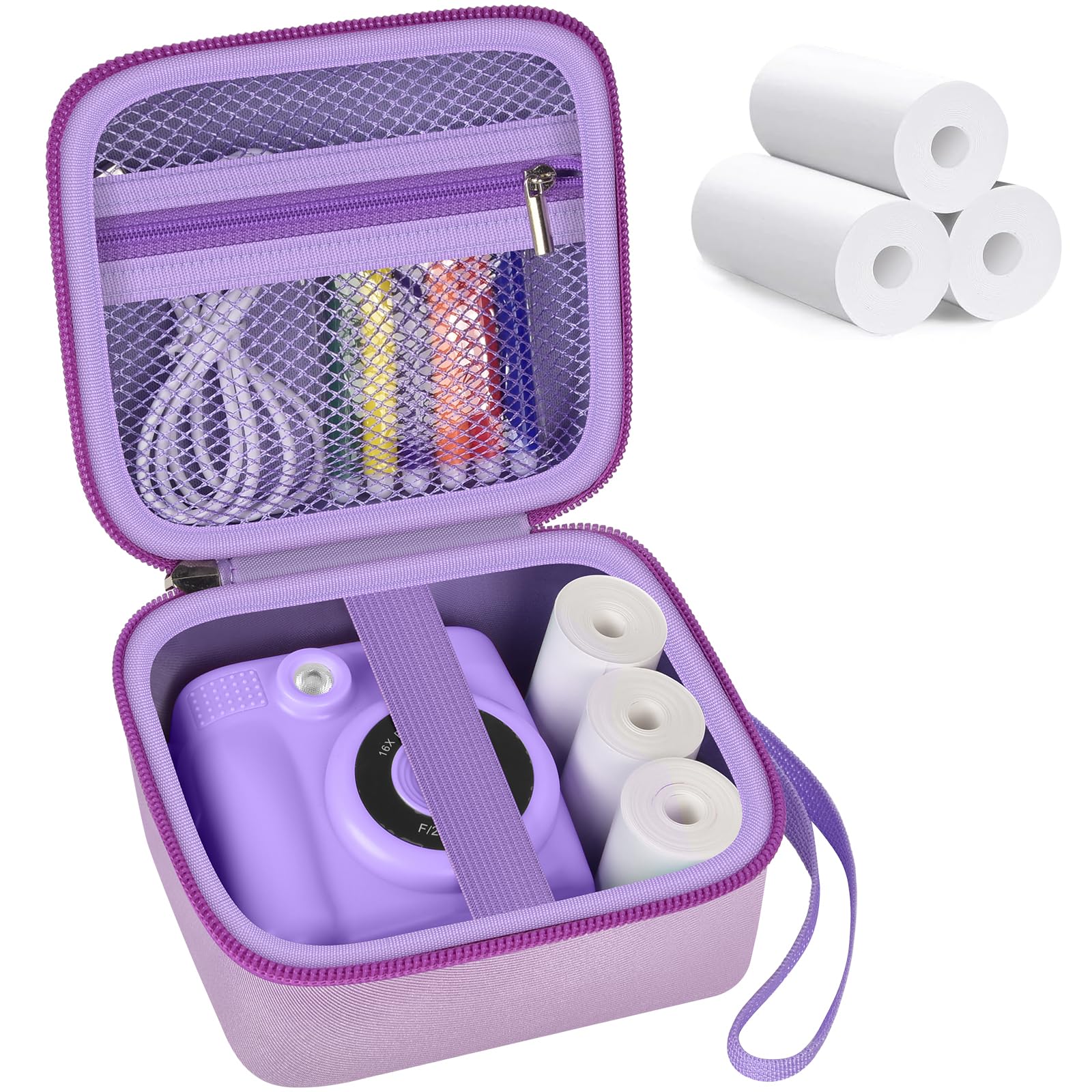 Kids Instant Print Camera Case | ALKOO – Purple with Paper – protective case product view