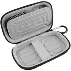 Open gray SSD case with molded padded interior and elastic drive strap