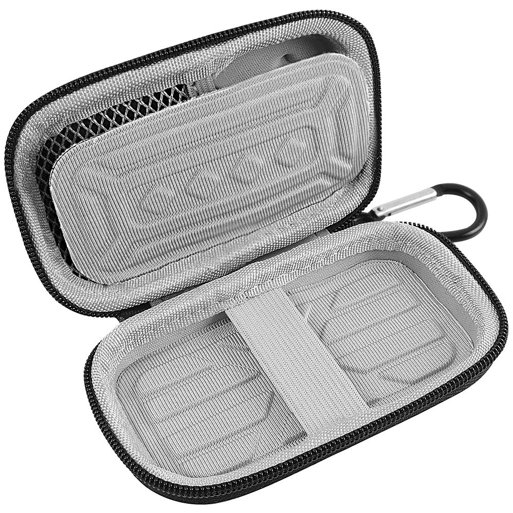 Open gray SSD case with molded padded interior and elastic drive strap