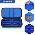 Blue JBL wireless microphone case dimensions with dual storage layout