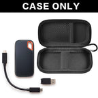Open black SanDisk SSD case with portable drive and cable; case only