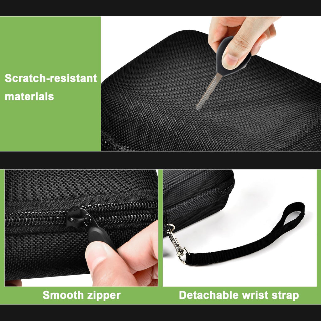Black protective digital camera case zippered mesh pocket and elastic camera strap interior
