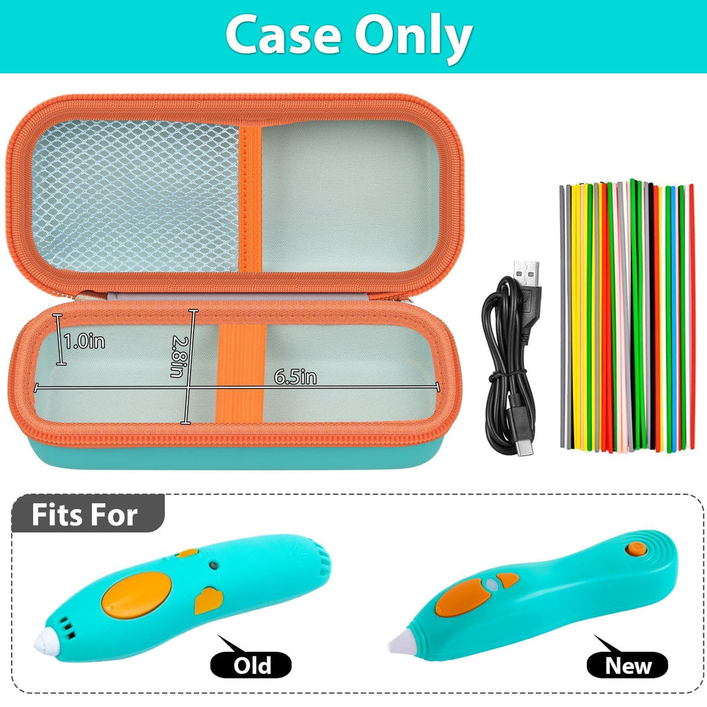 Open turquoise and orange 3Doodler Start+ pen case with filament storage; case only