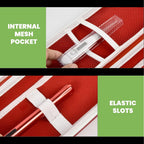 red stethoscope case interior with mesh pocket and elastic accessory slots
